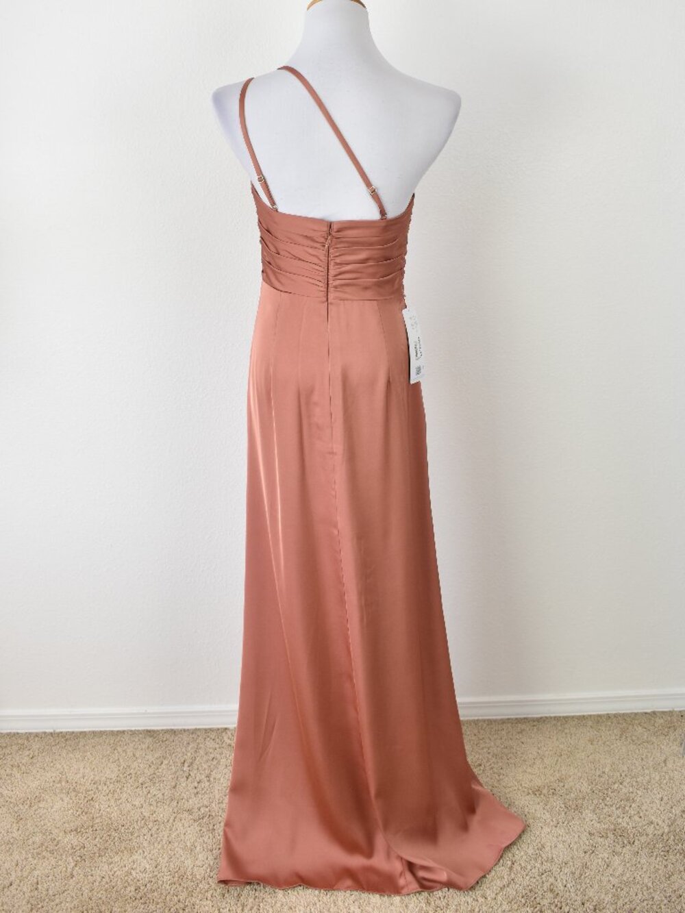 Azazie EREN Cedar Rose Mermaid One Shoulder Stretch Satin Dress NEW - 4 - Picture 5 of 11
